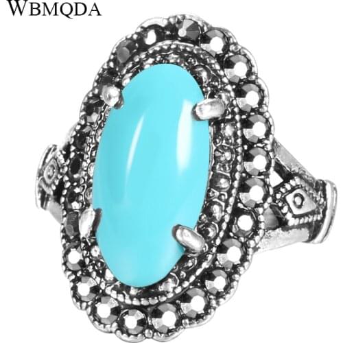 Wbmqda Hot 2020 Fashion Silver Color Ring Vintage Wedding Jewelry Punk Blue Resin Stone Rings For Women Drop Shipping