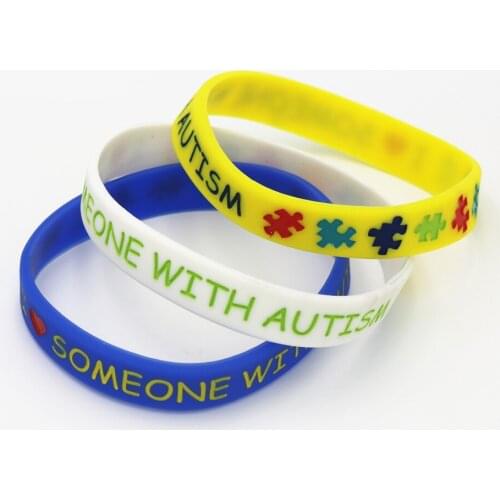 1PC Medical Alert Jewelry I Love Someone with Autism Silicone Wristband White Blue Puzzle Silicone Bracelets&Bangles Gifts SH147