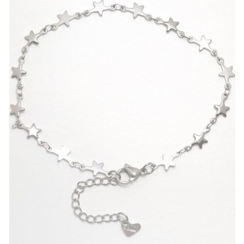Pentagram Star Pendant Anklet 304 Stainless Steel Silver Color 22.8cm(9") long For Women Summer Beach Foot Chain, 1 Piece