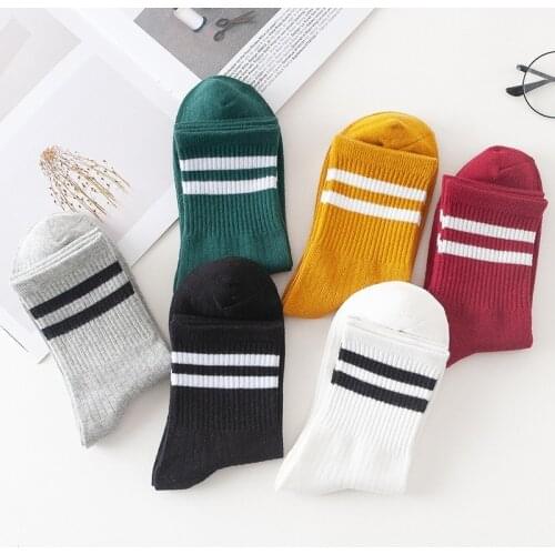 10 Pieces=5 Pairs/Lot Knitted Striped Cotton Women Socks Solid High School Girls Harajuku Socks TJ3018