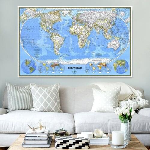 150*100cm 1988 The World Map Non -woven Canvas Painting Retro Wall Art Poster and Prints Home Decoration School Office Supplies
