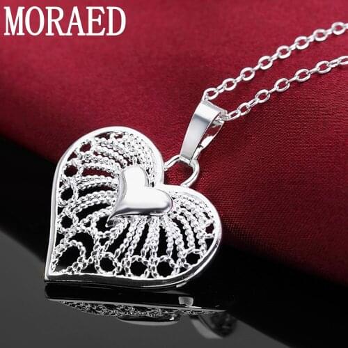 18 Inch 925 Sterling Silver Fashion Love Heart Pendant Necklaces For Women New Charm Jewelry Silver Necklace