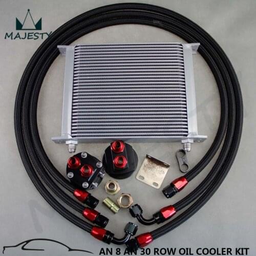 30 Row AN-8/AN8 Engine Transmission Oil Cooler + Filter Relocation Kit BLACK