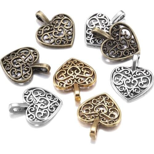30pcs/lot 15*18mm Vintage Metal Zinc Alloy Hollow Love Heart Charms Fit Jewelry Pendant Charms Makings Accessories