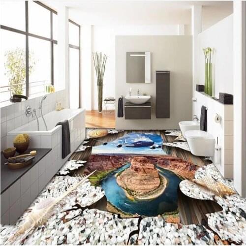 Beibehang 3d flooring wallpaper custom painting floor Aircraft shells beach photo mural floor waterproof wall paper for bathroom