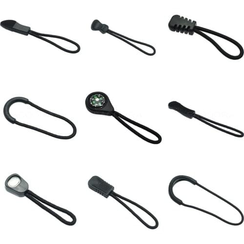 5pcs/pack Zipper Pulls Cord Ends Strap Lariat Black For Apparel Accessories
