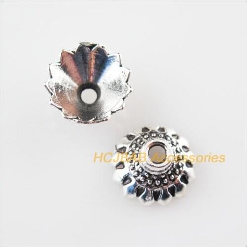 70Pcs Tibetan Silver Color Heart Flower End Bead Caps Connectors 10mm