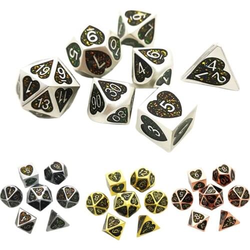 7pcs Zinc Alloy Digital Multi-sided Dice Set D4 D6 D8 D10 D12 D20 Dice Set for Party Role Play Table Board Games
