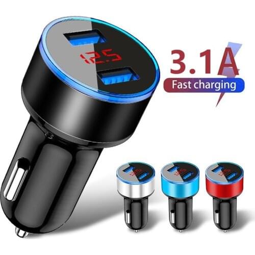 Dual USB Car Charger QC 3.0 Adapter Cigarette Lighter LED Voltmeter for Xiaomi Samsung Mobile Phones Auto USB Adapter