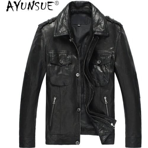 AYUNSUE 2021 Sheepskin Leather Jacket Man Spring Genuine Leather Jackets Black Thin Coat Biker Mens Clothing Veste Homme Gmm28