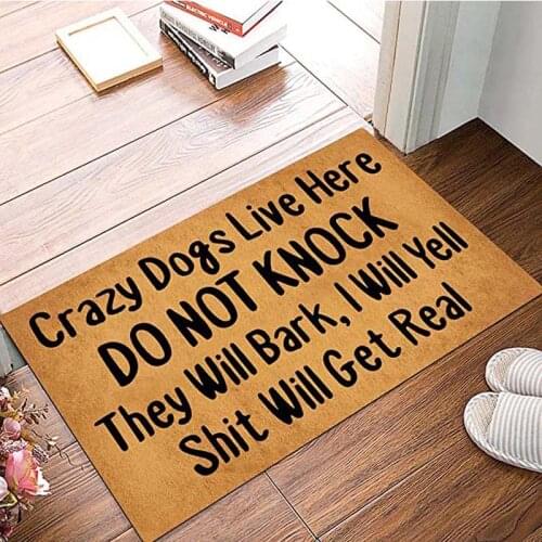 Crazy Dogs Live Here Do Not Knock They Will Bark Entrance Non-Slip Indoor Rubber Door Mats for Front