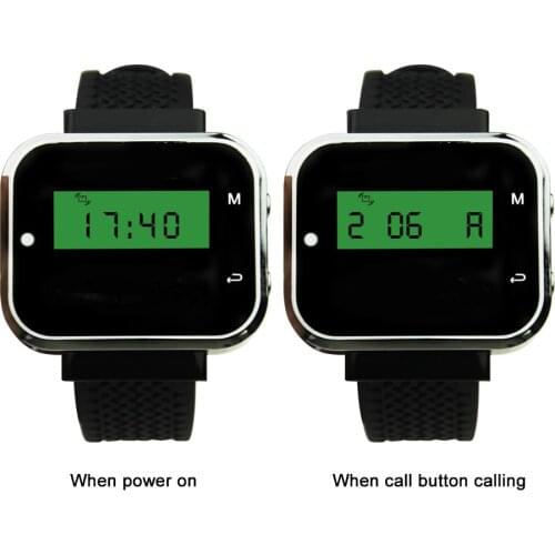 Wireless Calling System 2 PCS Watches Guest Button Pager Long Range Receiver For Restaurant Hospital Hotel