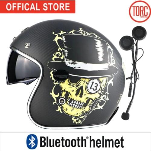 Bluetooth carbon fiber motorcycle helmetConnect Phone Support call motorbike motocross jet retro capacete inner visor moto