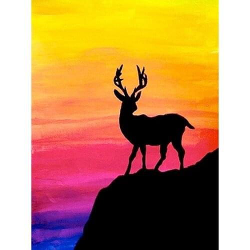 DIY 5D Diamond Painting Sunsetting Deer Cross Stitch Kit Diamond Embroidery Animal Abstract Mosaic Art Picture Craft Home Decor