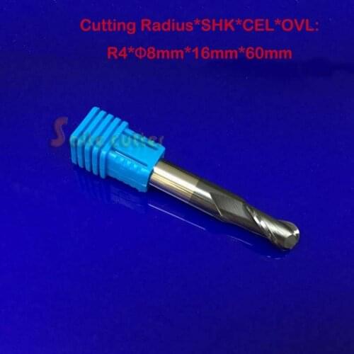 2pcs/lot 2F R4.0*8*16*60,Spiral Bit Milling Tools, Carbide Ball Nose End Mill, the lathe tool,boring bar,cnc,machine