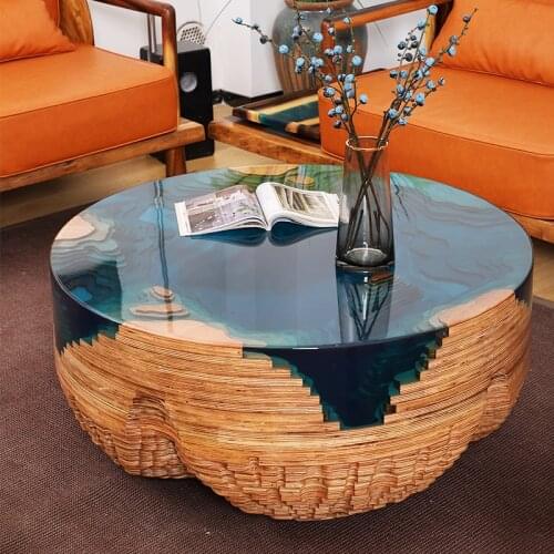 Creative art epoxy river table coffee table modern simple stitching round meeting living room tea table home