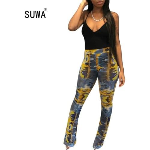 Colorful print elastic waist slim leggings women empire waist vintage fitting pencil trousers classic streetwear 2 color