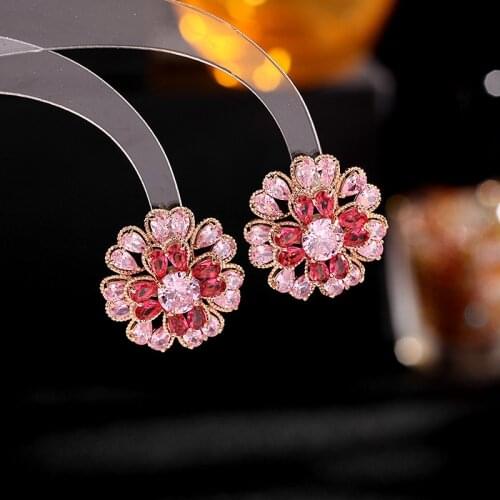 Cute Flower Earrings 2021 Trend New Cubic Zirconia Multi-layer Hollow Dimensional Stud Earring for Women Jewelry Wedding Brincos