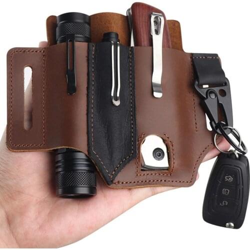 Multitool Sheath Convenient Handmade EDC Leather Pouch Bag For Men On Belt For Outdoor Sport Camping Skiing Hunting