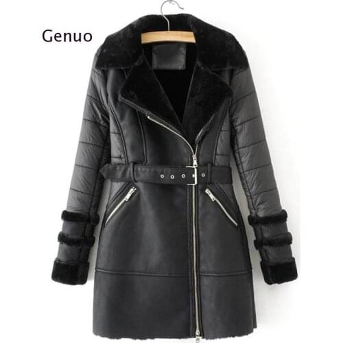 Fashion Women Long Pu Leather Coats 2020 Winter Ladies Fur Collar Faux Leather Jackets Vintage Female Long Jacket Girls Pocket
