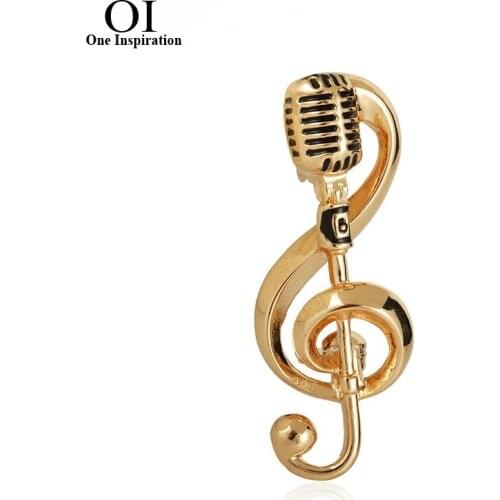 OI Music Note Gold Microphone Shape Brooches For Women Men Singer Club Badge Clothes Accessories Rock Brooch Pins Gifts