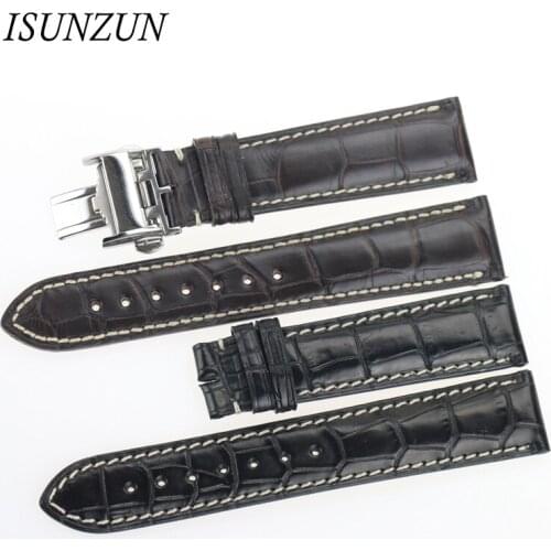 ISUNZUN Mens Watch Band For Longines Military Flag L2.673 Crocodile Men Genuine leather Watch Band original Strapps Watchband