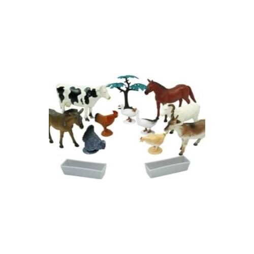 Farm Animals Set 13 Pieces Horse Donkey Cow Dog Duck Chicken Goat Accessory Play