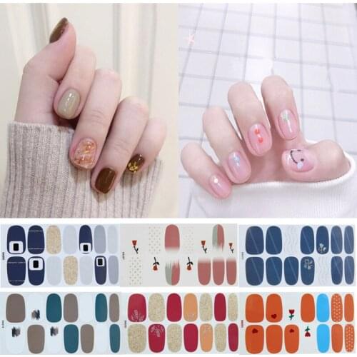 14tips Full Cover Nail Stickers Summer Styles Gradient Cat Eye Shining Wraps Decoration Beauty Nail Art Decals Plain Manicure