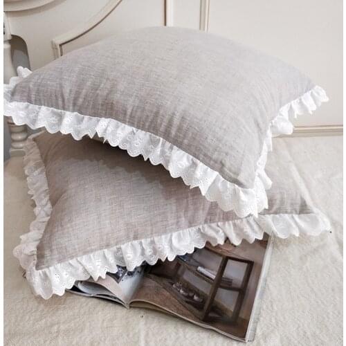 Simple grey linen pillowcase cushion cover white lace large pillowcase pillow cover 40/45/50/60/70cm