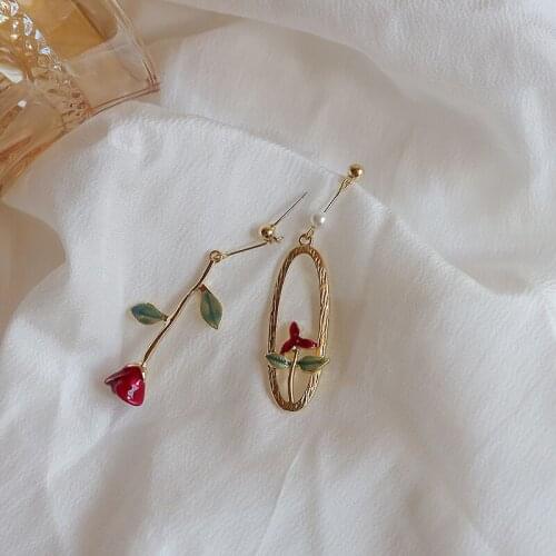 ​ZDMXJL 2021 New Fashion Womens Earrings Fine Dissymmetry Flower Eardrop Earrings For Women Girl Party Jewelry Gifts Wholesale