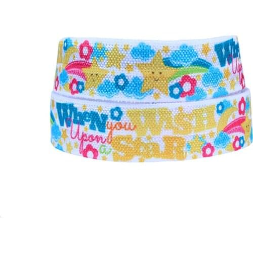 Wholesale 50 yards cheer foe ribbon for kids headbands, cheap 15mm wish star printed fold over elastic