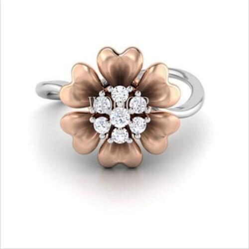 Wholesale Womens Jewelry Two-Color Flower Ring Rose Gold Platinum Luxury Womens Gift Cubic Zirconia Jewelry
