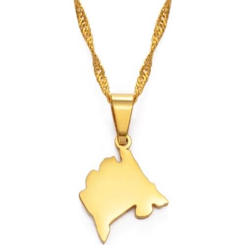 Anniyo Mini Montenegro Map Pendant Necklaces for Women Girls Small Size Jewelry Stainless Steel Necklaces #149521