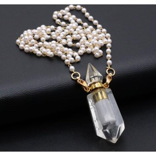 Natural White Crystal Perfume Bottle Pendants+Free Two Eyes Pearls Chains For Jewelry Making DIY Bracelet Necklace Accessories