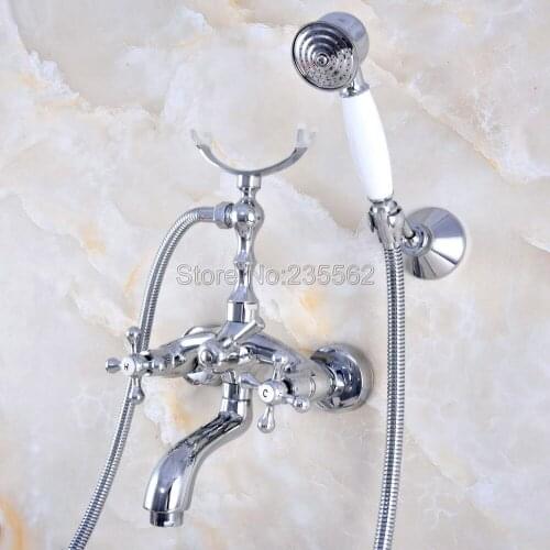 Polished Chrome Brass Bathroom Bath Wall Mounted Hand Held Shower Head Kit Shower Faucet Sets Lna759