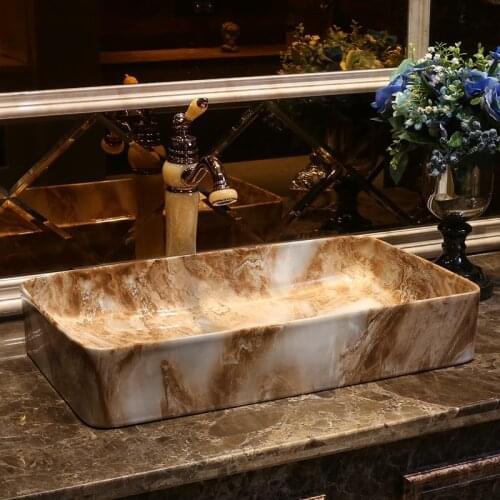 Porcelain Art Lavabo Bathroom Vessel Sinks rectangular counter top bathroom hand painted sinks bathroom washbasin ceramic
