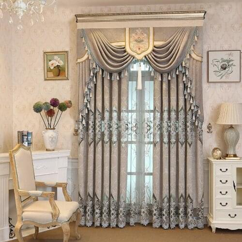 Luxury Curtain for Living Room Custom Grey Elegant Baroque Chenille Cloth Delicate Embroidery Window Dressing