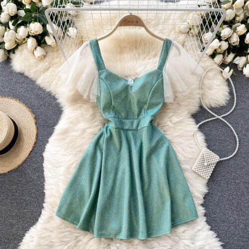 Korobov Sexy Spaghetti Strap Women Dress 2021 New Korean Eleagnt Party Night Dresses Sweet V Neck High Waist A-Line Vestidos