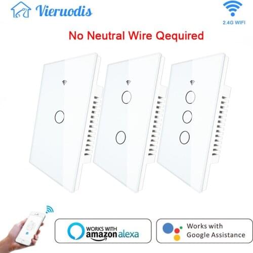 Touch WiFi Smart Light Switch RF433 No Neutral Wire Single Fire Smart Life Tuya App Voice Control Works with Alexa Google Home