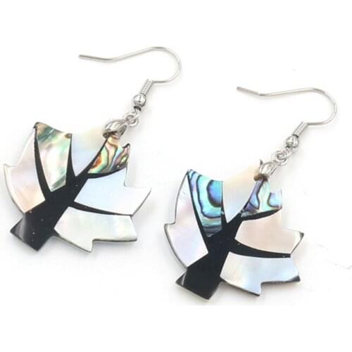 FYSL Silver Plated Leaf Abalone Shell Dangle Earrings for Women Tree of Life Plant Jewelry