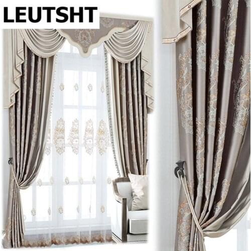 European Style Embossed Embroidered Blackout Curtains for Luxury High-end Bedroom Living Room Blackout Curtains Customization