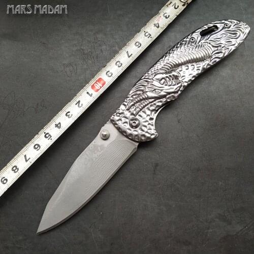 Perfect Damascus Folding Knife Marked Nostalgia of the dragon grain High-end gift knife Outdoor camping tool knife