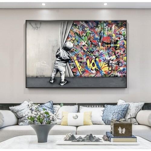 Modern street art pictures wall art posters behind childrens lovers and home decoration curtains graffiti art works for prints