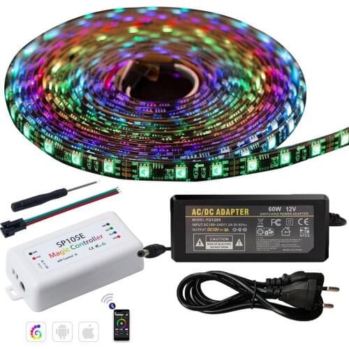 Dream Color ws2811 LED Strip Lights 5050 RGB Rope Light with APP SP105E Controller LED Tape Lights Led String Lights Kit 12V