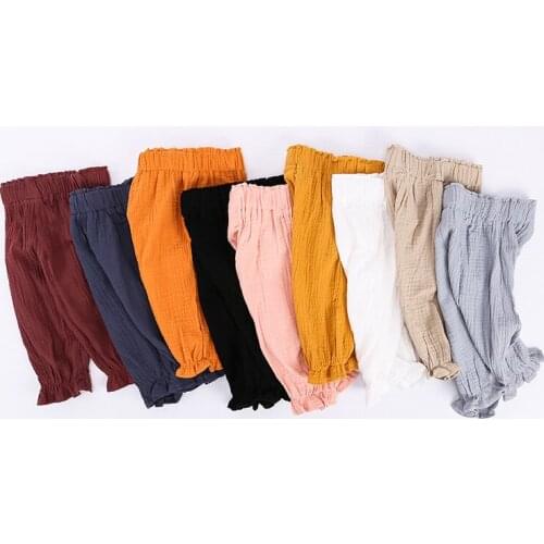 Loose Solid Color Children Girls Leggings Cotton Linen Kids Boys Pants Summer Ruffle Pants Kids Boys Clothes 0-4 Years