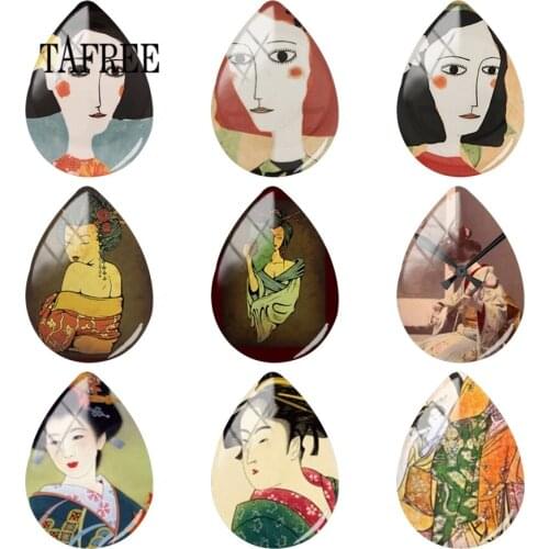 TAFREE Japanese Cartoon Girl Art Tear Drop Glass Cabochon Handmade Jewelry Cabochons Gifts Women s/lot