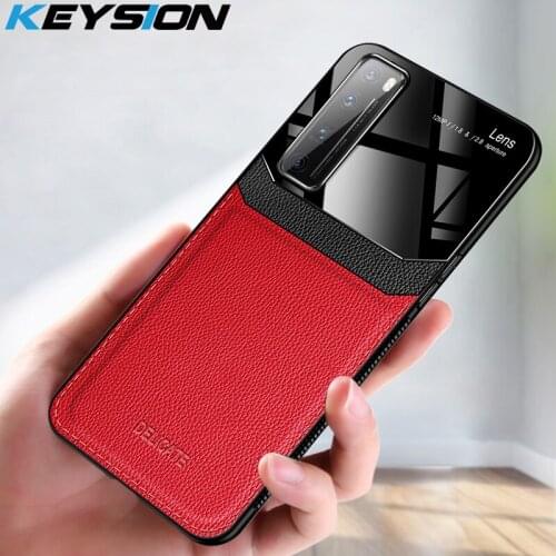 KEYSION Shockproof Case for Huawei Nova 7 7 Pro Leather Mirror Tempered Glass Phone Back Cover for Nova 7i 7 SE 6 5G 5 Pro 5i