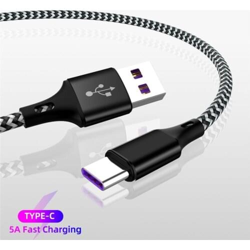 Ranipobo USB TYPE-C Cable Cord For Samsung S9 S10 Xiaomi mi9 mi8 Huawei LG Braided Sync Super Fast Charging 5A Type-C Data Cable