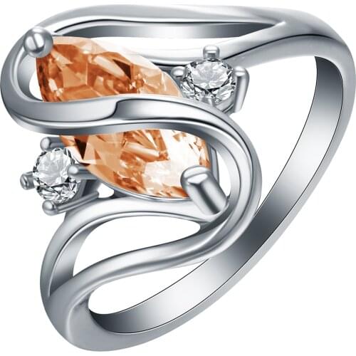 Gorgeous Women Jewelry Champagne Zircon Bridal Rings for Wedding Engagement Party Set Gifts Size 6 7 8 9 10