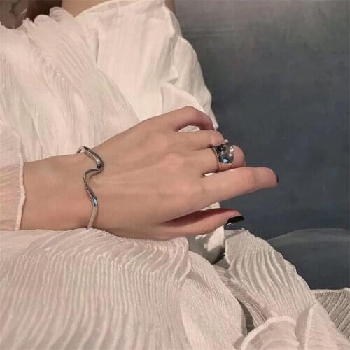 Wavy Bangles & Bracelet Women Girl 925 Steel Stamped Geometric Arc Open Bracelets Niche Cold Wind All-match Fashion Jewelry Gift